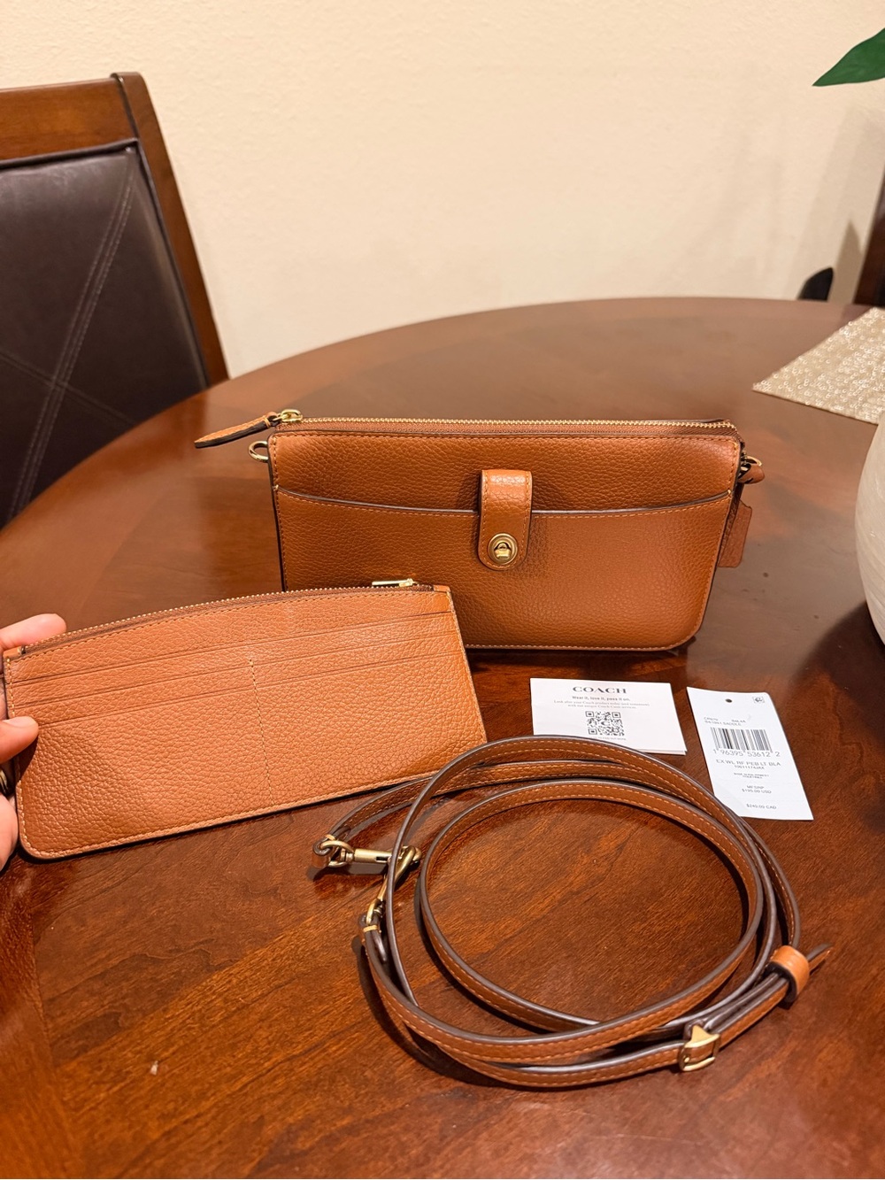 Coach Pebbled Leather Convertible Crossbody in Saddle Brown NWT
